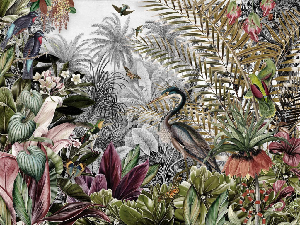 Garça entre folhas — design completo