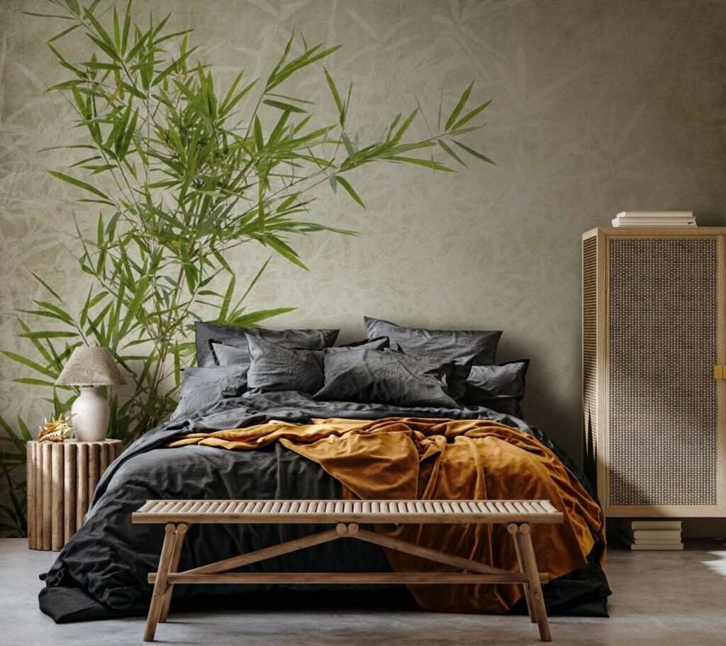 Bambu em verde suave num interior