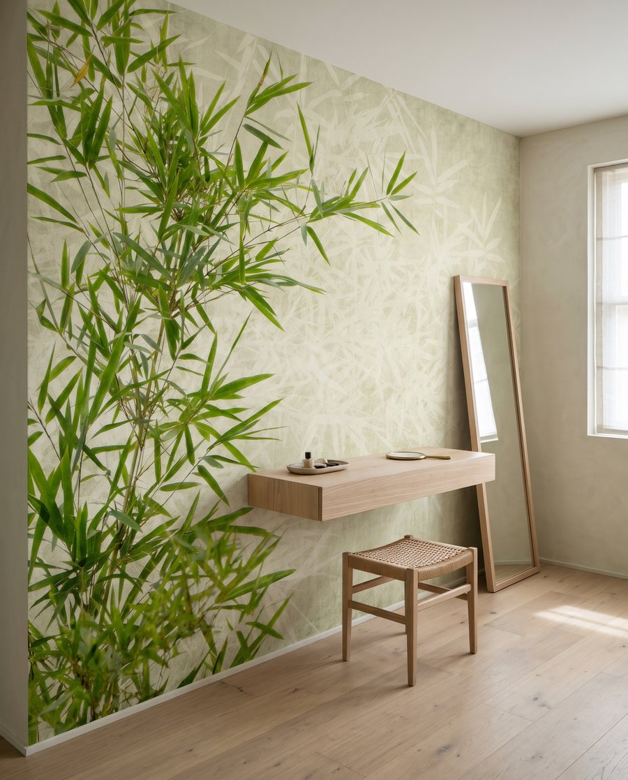 Bambu em verde suave num interior