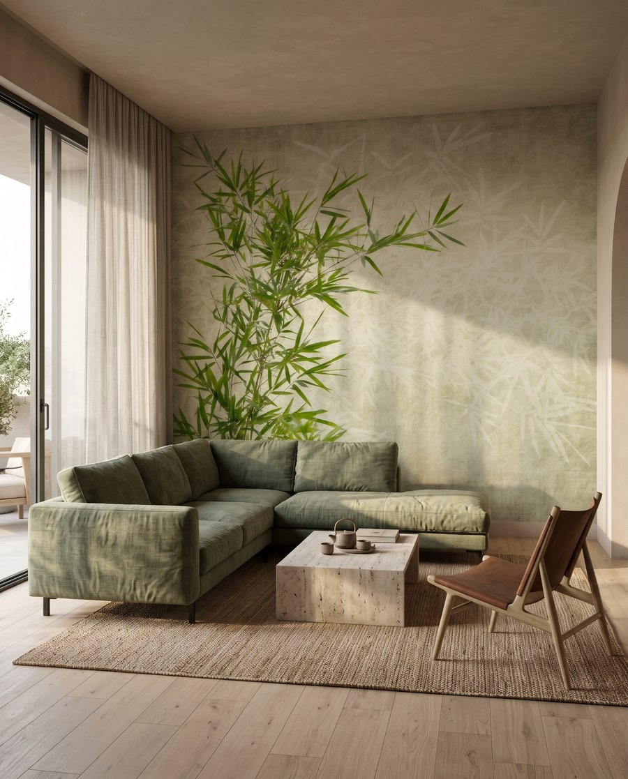 Bambu em verde suave num interior