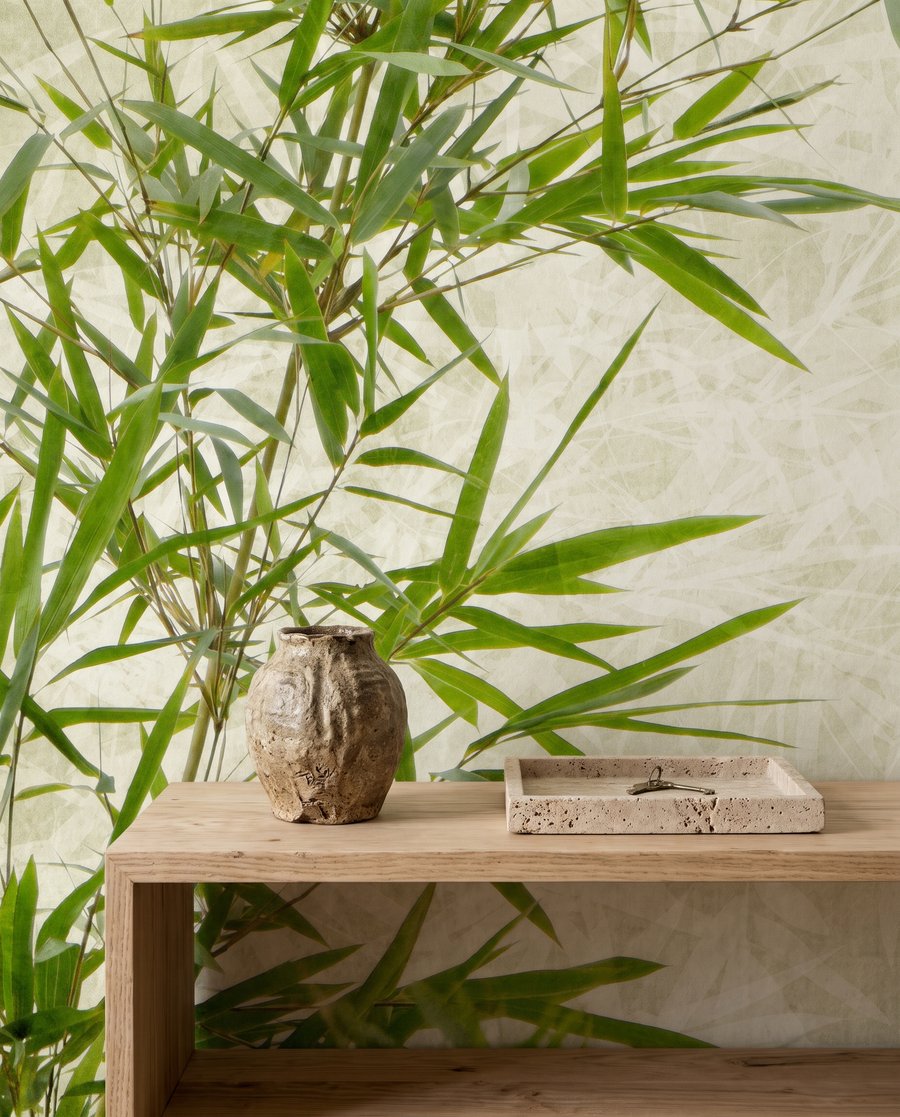 Bambu em verde suave num interior
