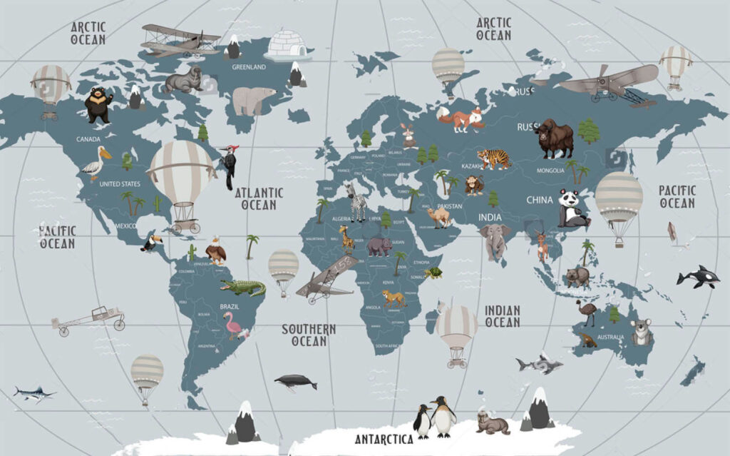 Animais pelos continentes — design completo