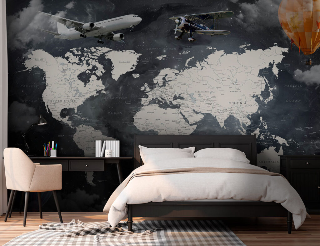 Mapa-mundo com aviões — interior 1