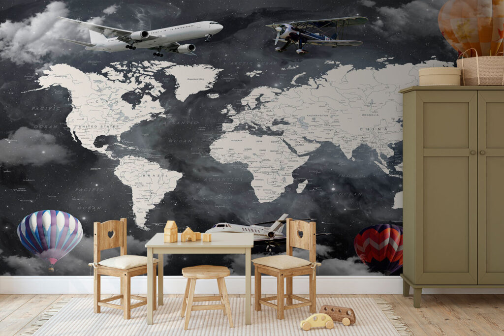 Mapa-mundo com aviões — interior 2