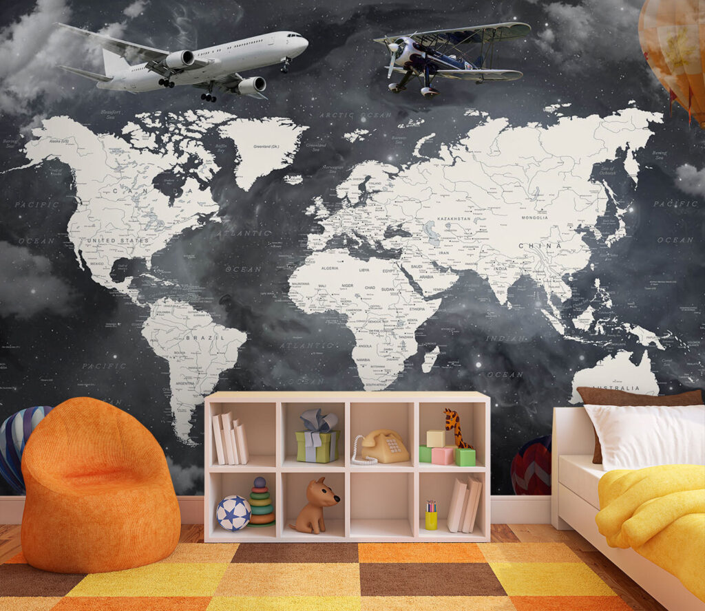Mapa-mundo com aviões — interior 3