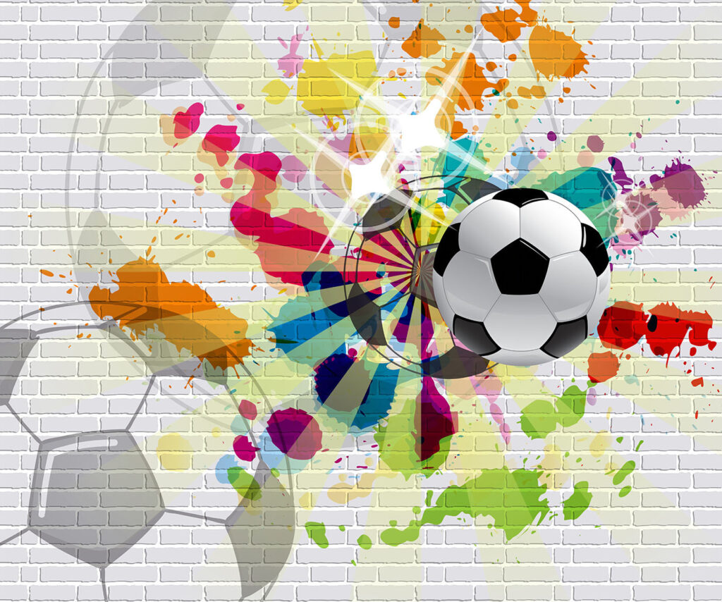 Bola sobre salpicos coloridos — design completo