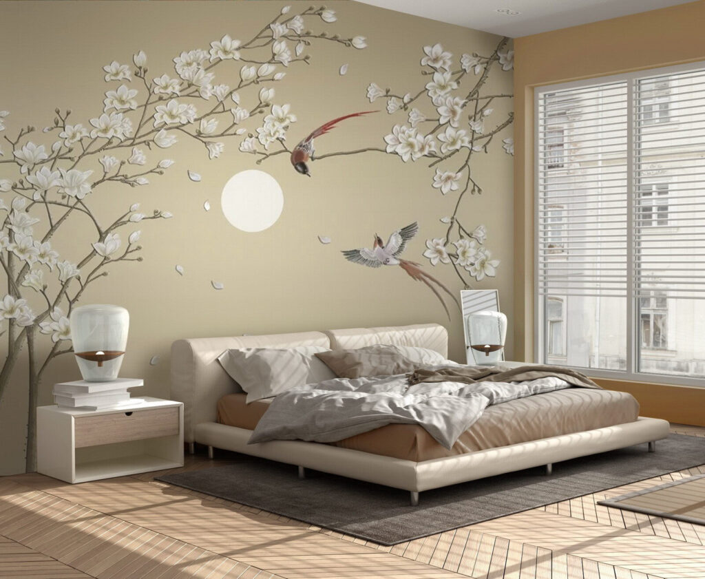 Aves sobre ramos floridos — interior 2