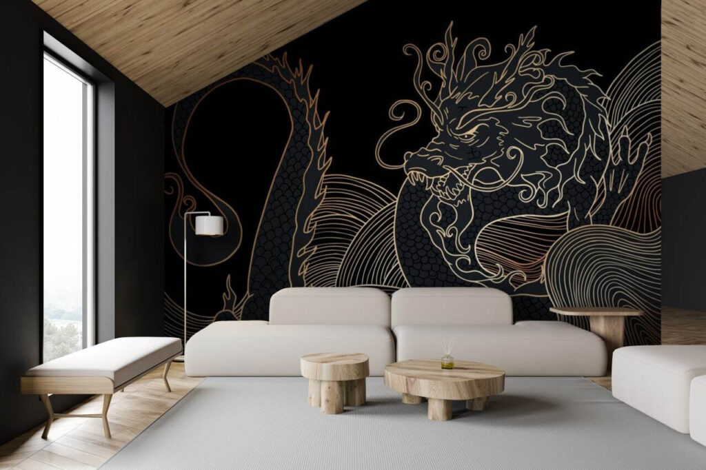 Dragão em linhas douradas — interior 2