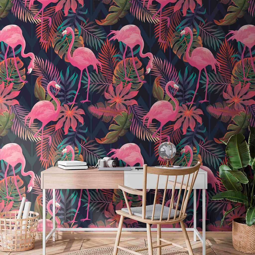 Flamingos rosa sobre azul-escuro — interior 3