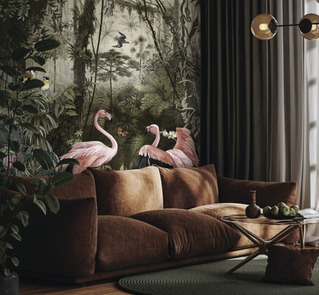 Flamingos entre troncos antigos — interior 2