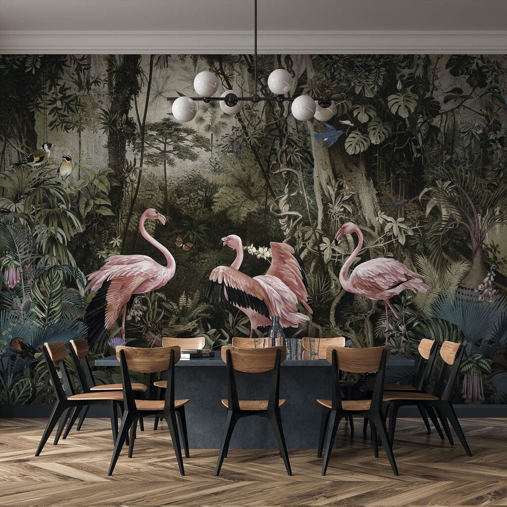 Flamingos entre troncos antigos — interior 6