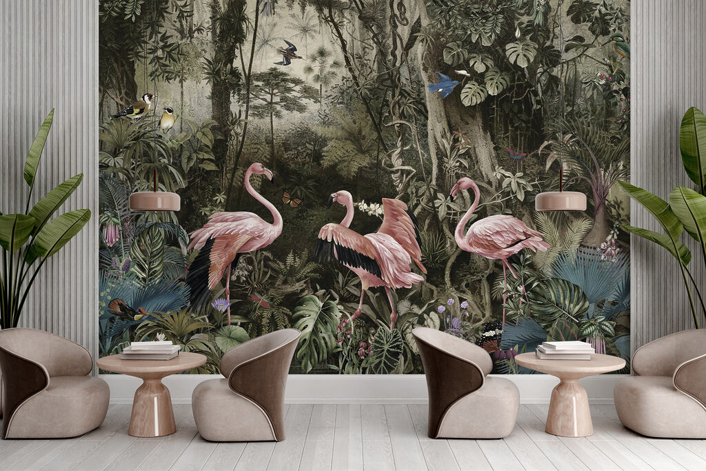 Flamingos entre troncos antigos — interior 7