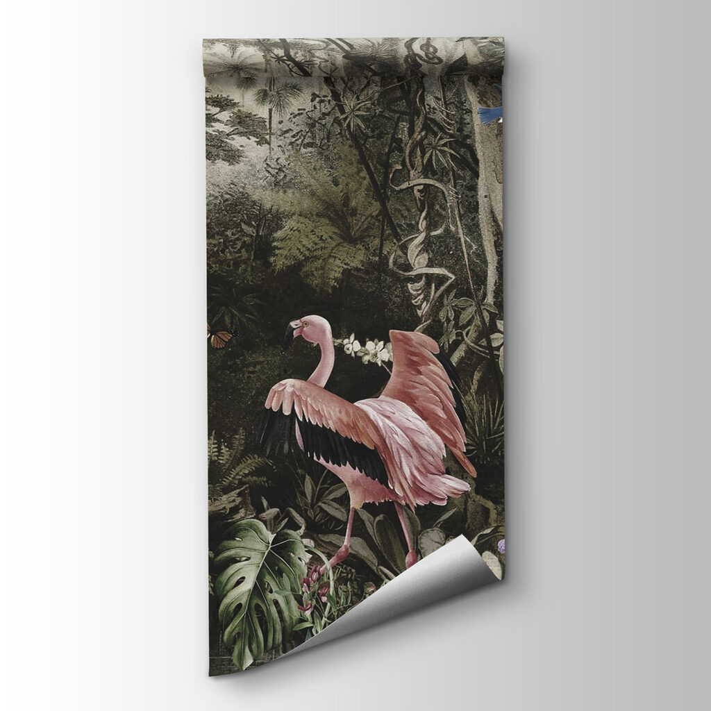 Flamingos entre troncos antigos — vista do produto