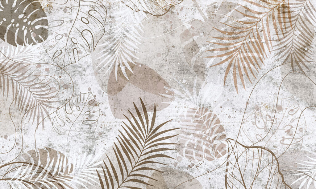 Folhas desgastadas sobre branco — design completo