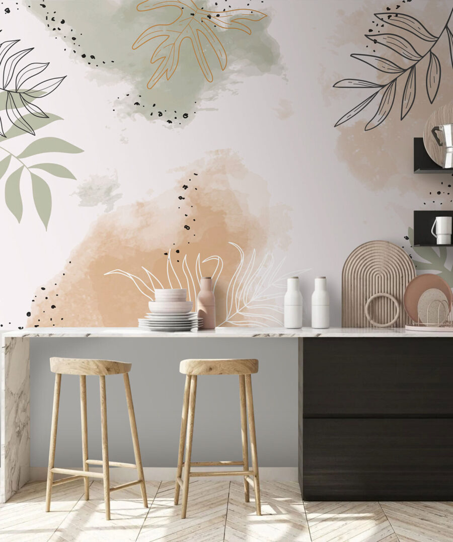 Folhas finas em aguarela — interior 1