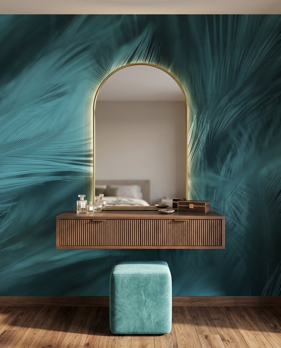 Penas turquesa em movimento — interior 2