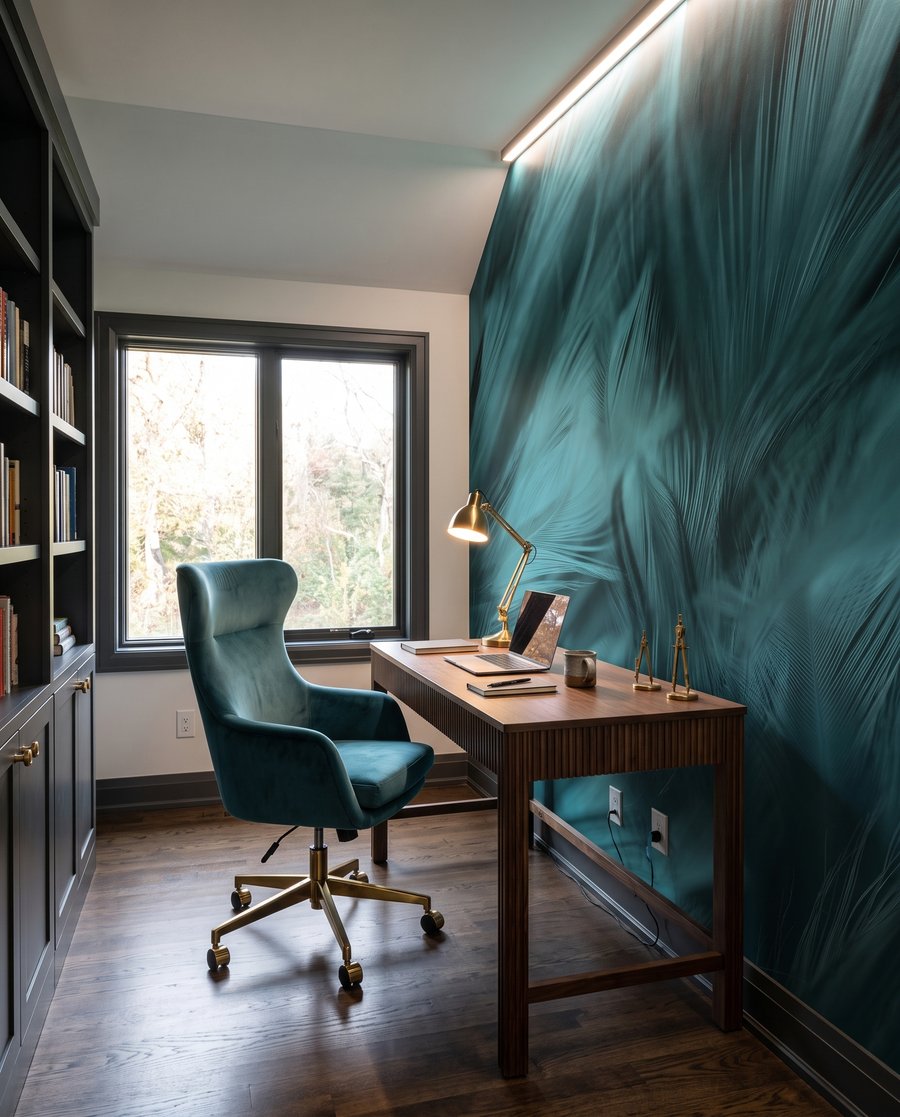 Penas turquesa em movimento — interior 7