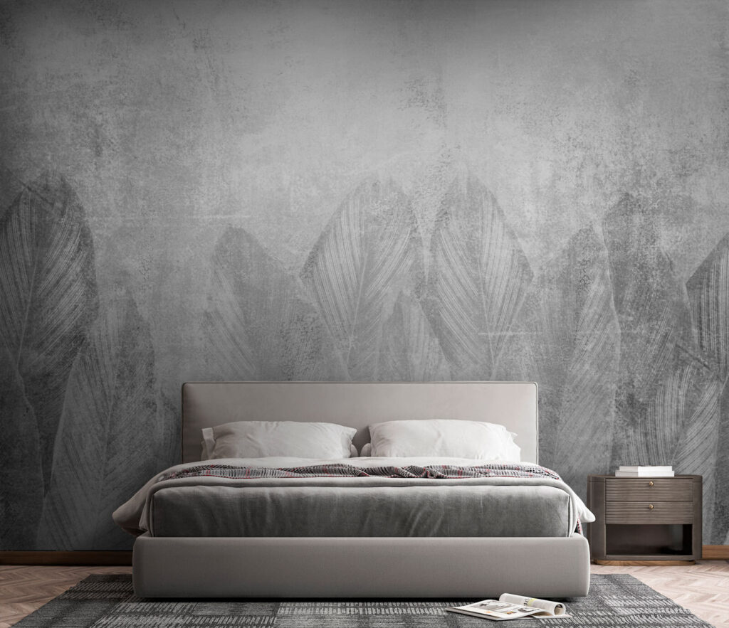 Folhas grandes sobre cinzento — interior 1