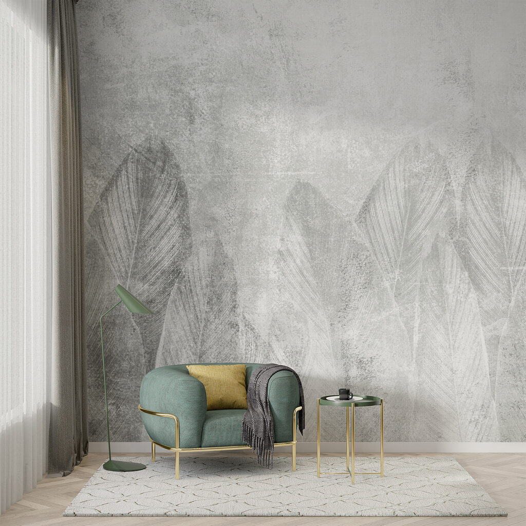 Folhas grandes sobre cinzento — interior 6