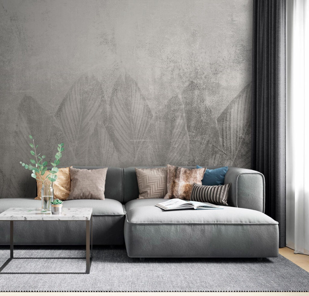 Folhas grandes sobre cinzento — interior 2