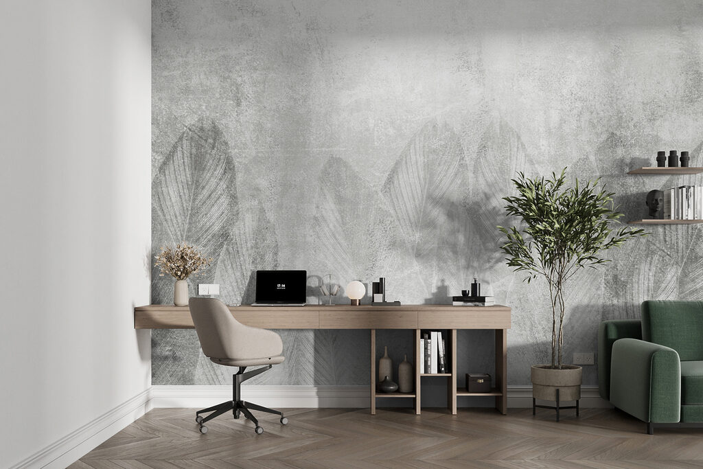 Folhas grandes sobre cinzento — interior 7