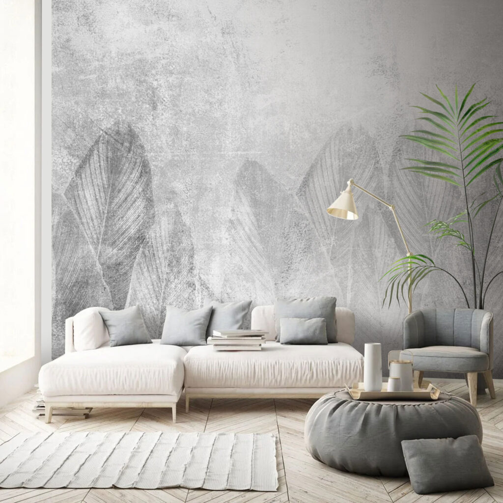 Folhas grandes sobre cinzento — interior 3