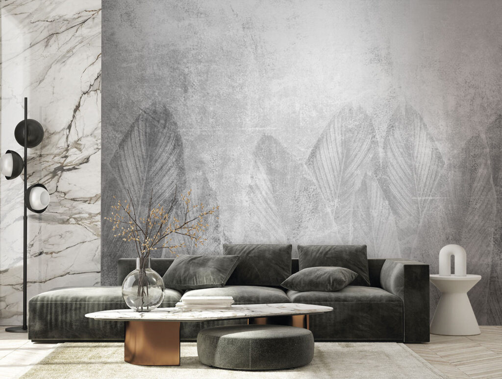 Folhas grandes sobre cinzento — interior 4