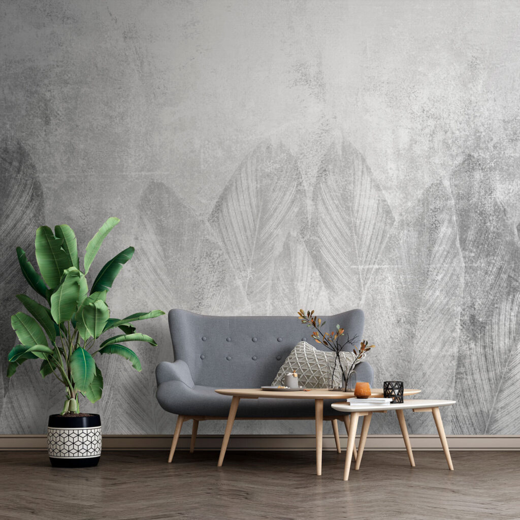 Folhas grandes sobre cinzento — interior 5
