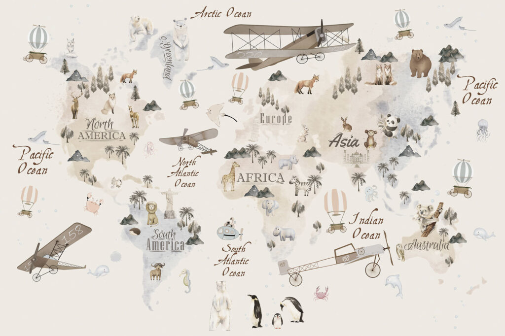 Mapa animal com aviões — design completo