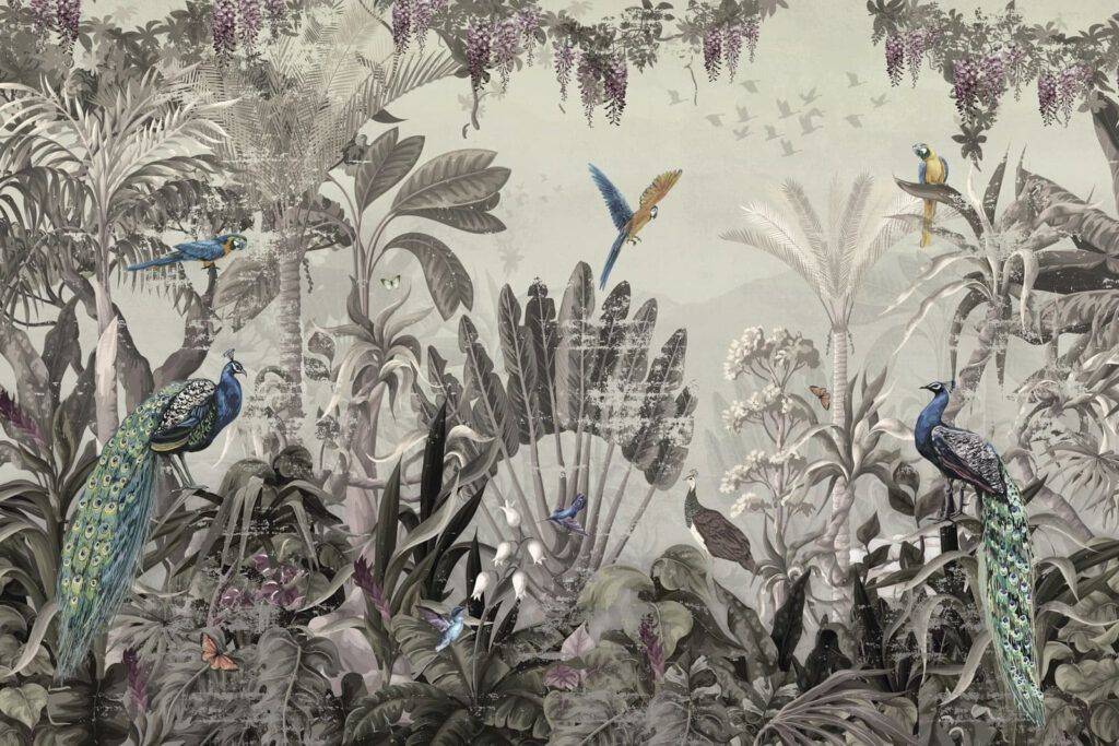 Aves azuis na selva — design completo