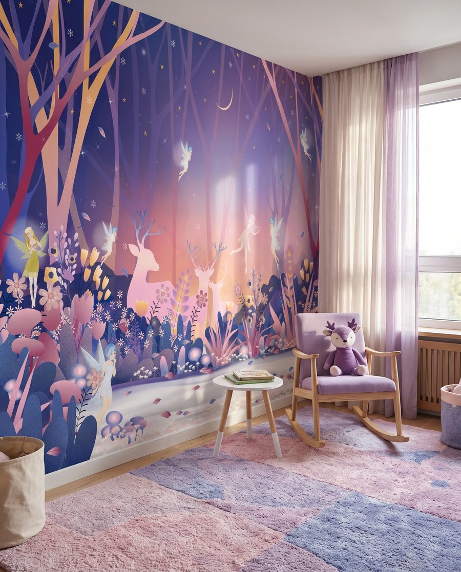 Veados em jardim encantado num interior