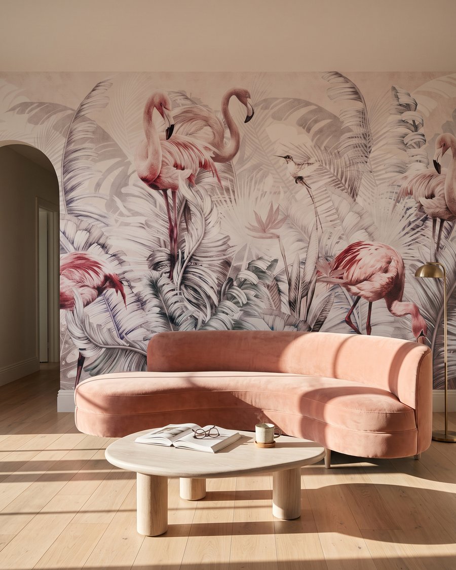 Flamingos entre ramos cinzentos — interior 2