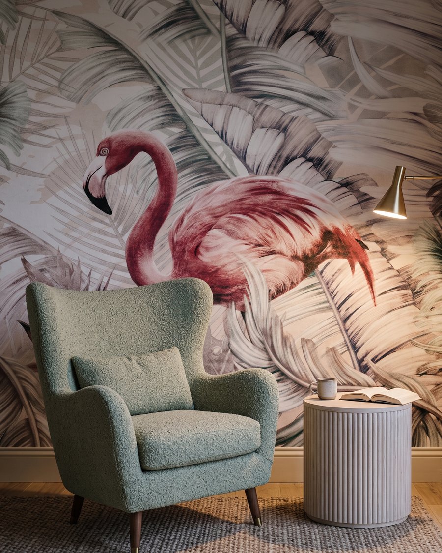 Flamingos entre ramos cinzentos — interior 3