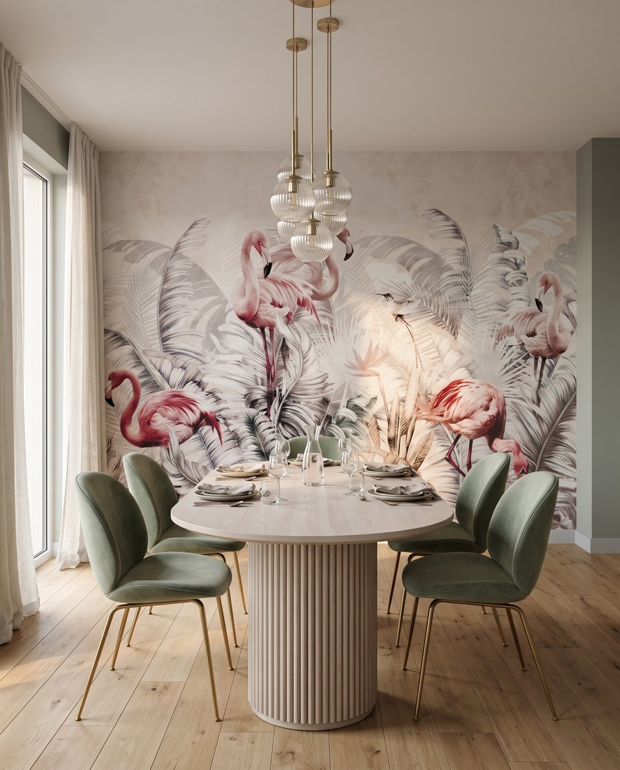 Flamingos entre ramos cinzentos — interior 5