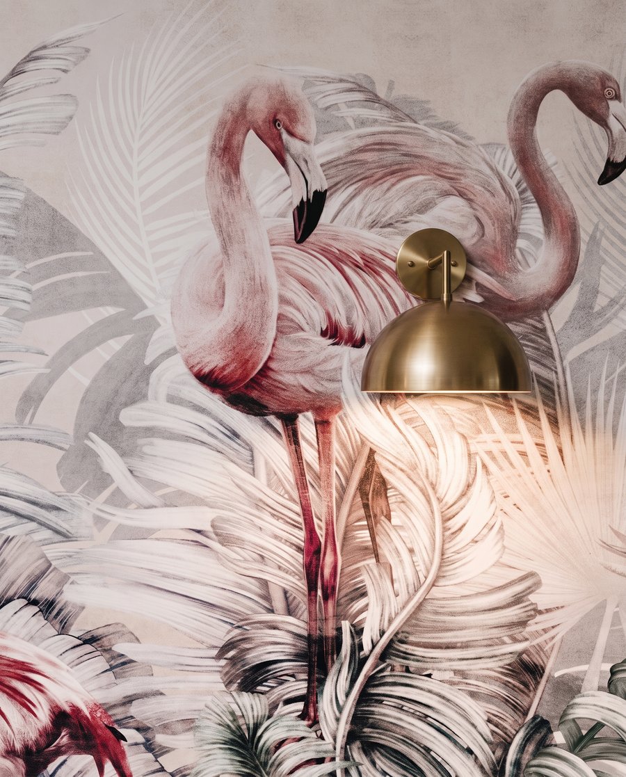 Flamingos entre ramos cinzentos — detalhe