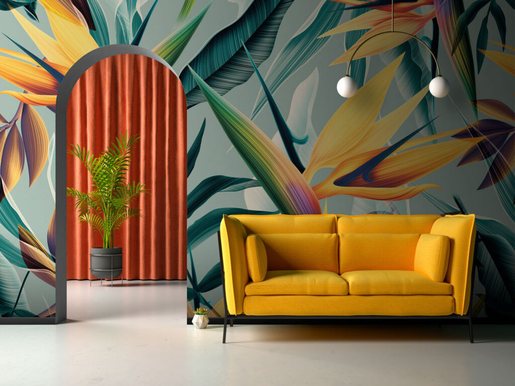 Flores laranja sobre turquesa — interior 3