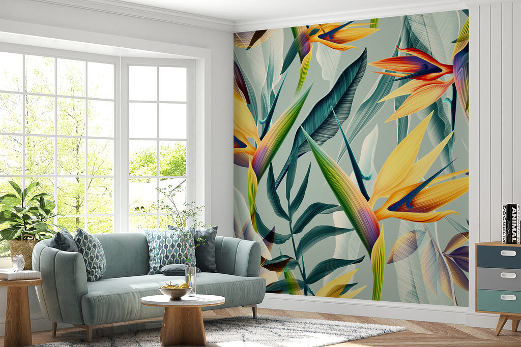 Flores laranja sobre turquesa — interior 7