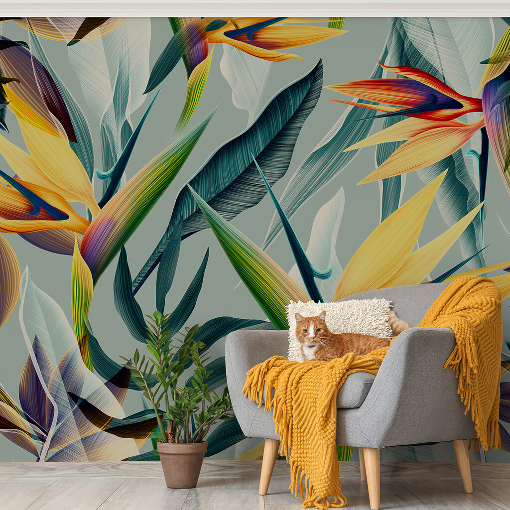 Flores laranja sobre turquesa — interior 8