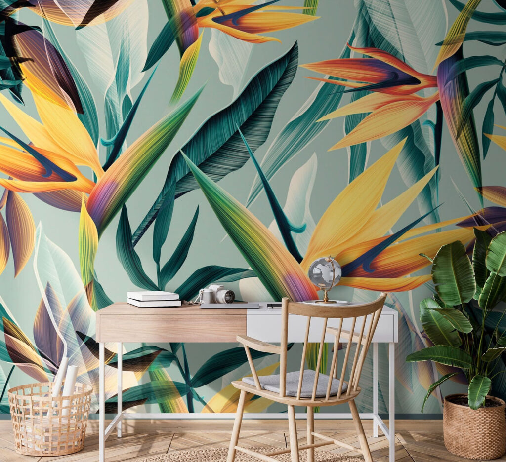 Flores laranja sobre turquesa — interior 6