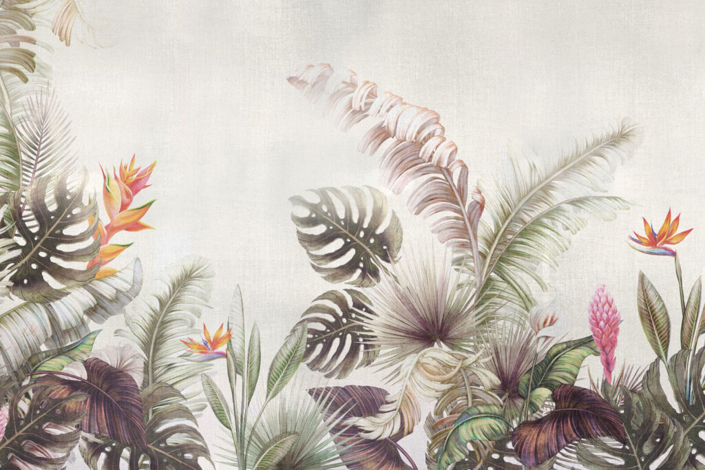 Flores tropicais na base — design completo