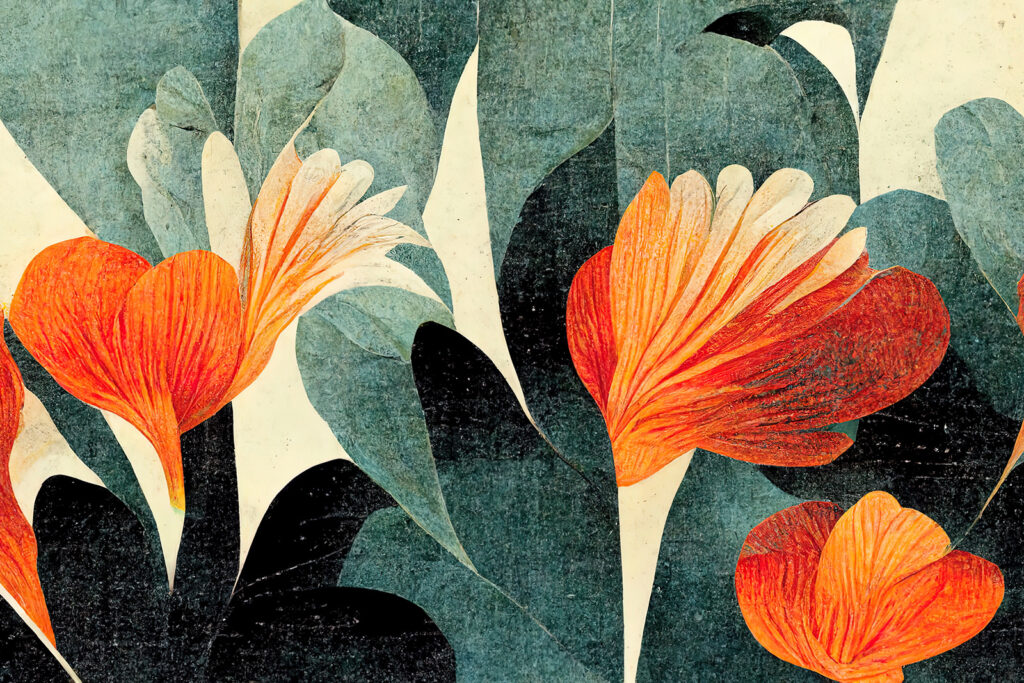 Flores laranja em manchas — design completo