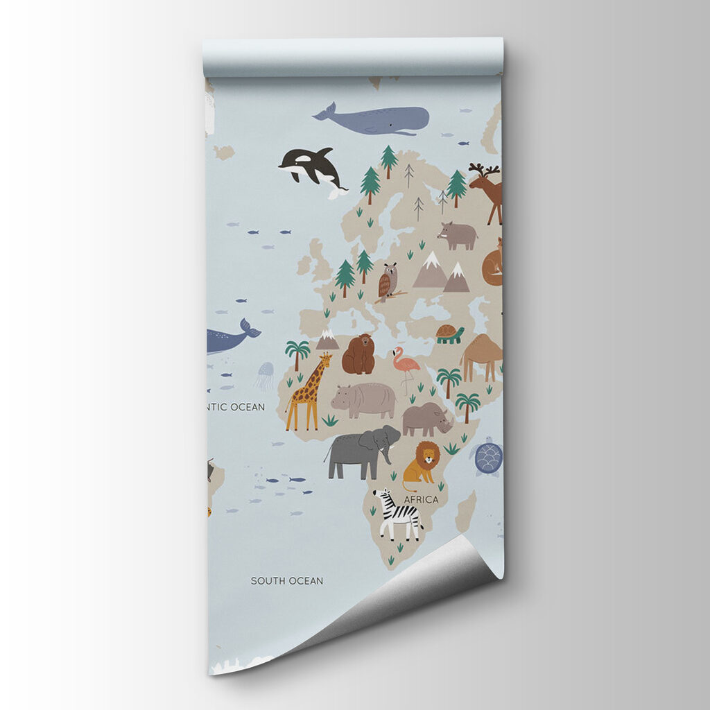 Mapa-múndi azul com animais — vista do produto