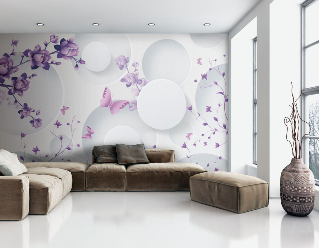 Flores lilás entre círculos — interior 2