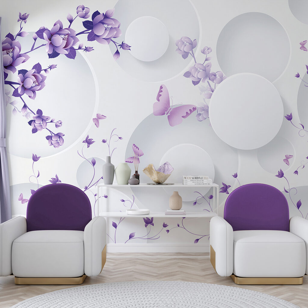 Flores lilás entre círculos — interior 5