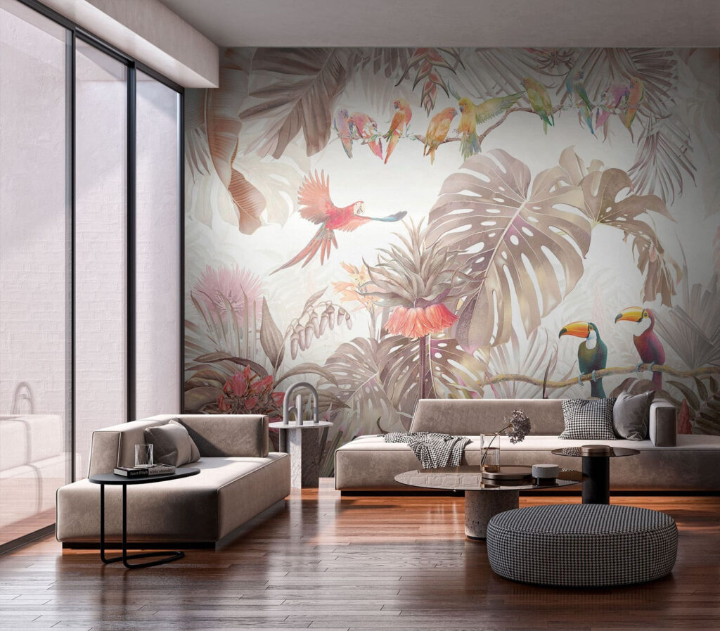Tucanos entre folhas tropicais — interior 2