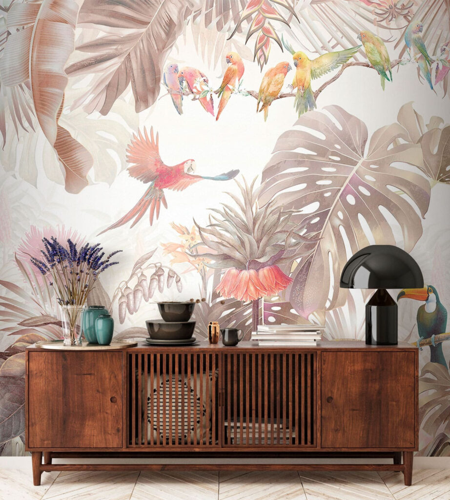 Tucanos entre folhas tropicais — interior 1