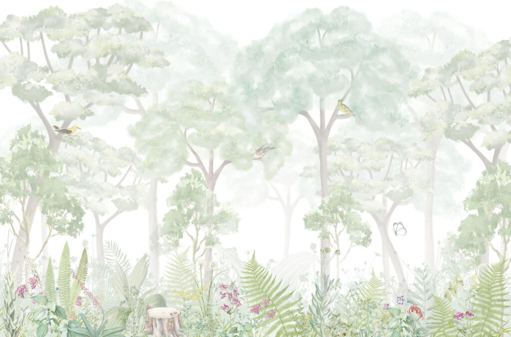 Árvores pálidas sobre flores — design completo