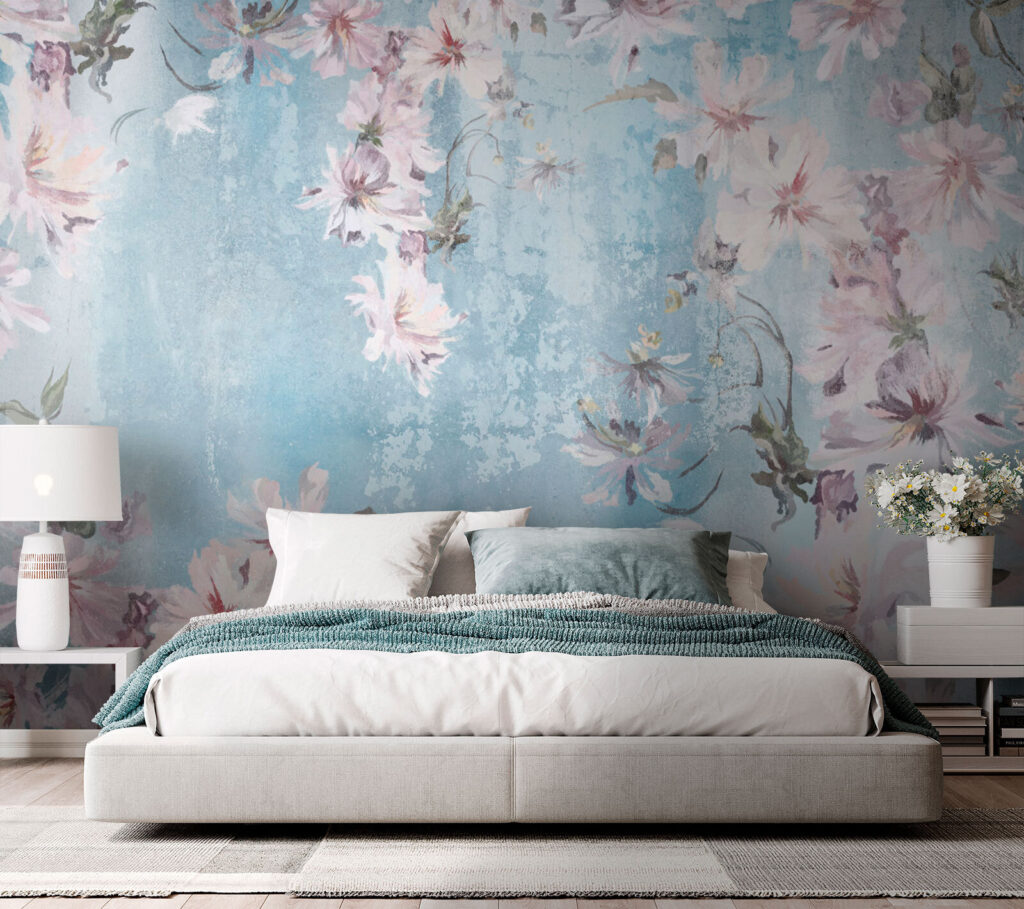 Ramos cor-de-rosa sobre azul — interior 2