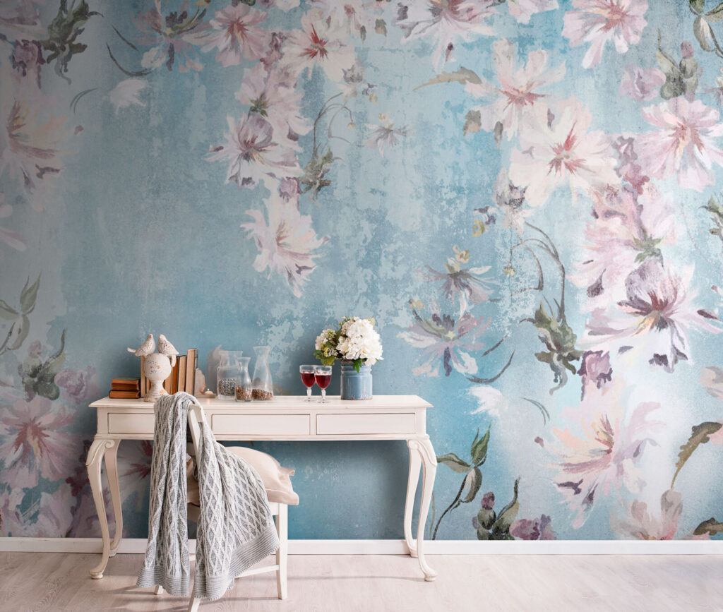 Ramos cor-de-rosa sobre azul — interior 1