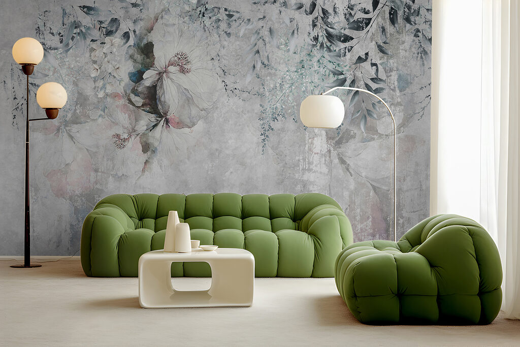 Flores pendentes sobre cinzento — interior 4